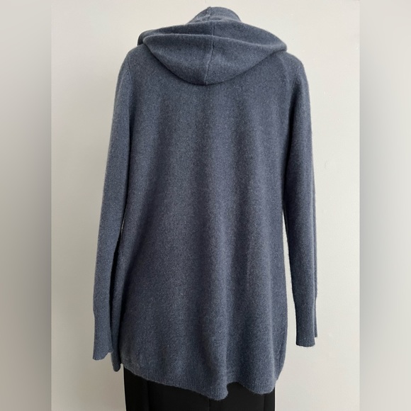 Tahari Hooded Cashmere Long Cardigan Sweater Coat Wrap Blue Womens M - Picture 10 of 17